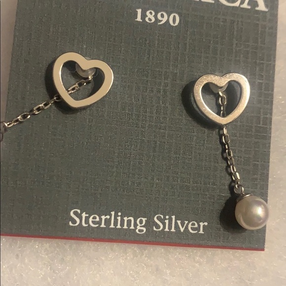 Majorica sterling silver Pearl Heart Drop Earrings - Picture 5 of 6